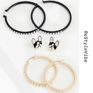 BETSEY JOHNSON X TORRID Set 3 Earrings Hoops Boston Terrier Dog NWT